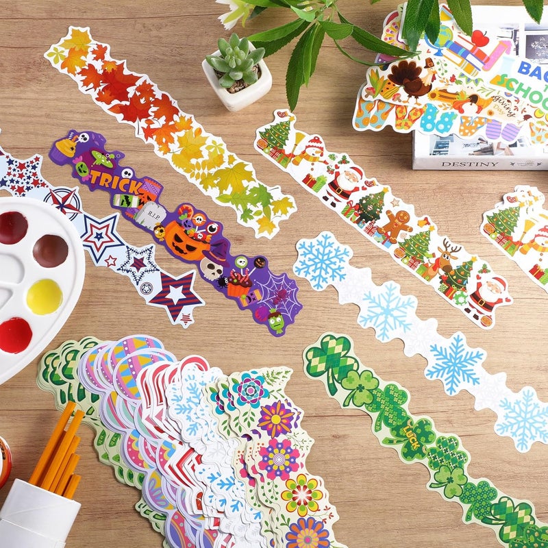 Geyee 240 Pcs 236ft Holiday Bulletin Board Borders Colorful Rainbow Scalloped Border Trim Bulk Bulletin Decor for Classroom Back to School Decor(Assorted) - Image 4